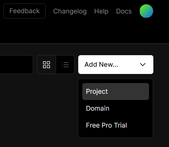 Screenshot showing how to add a new vercel project